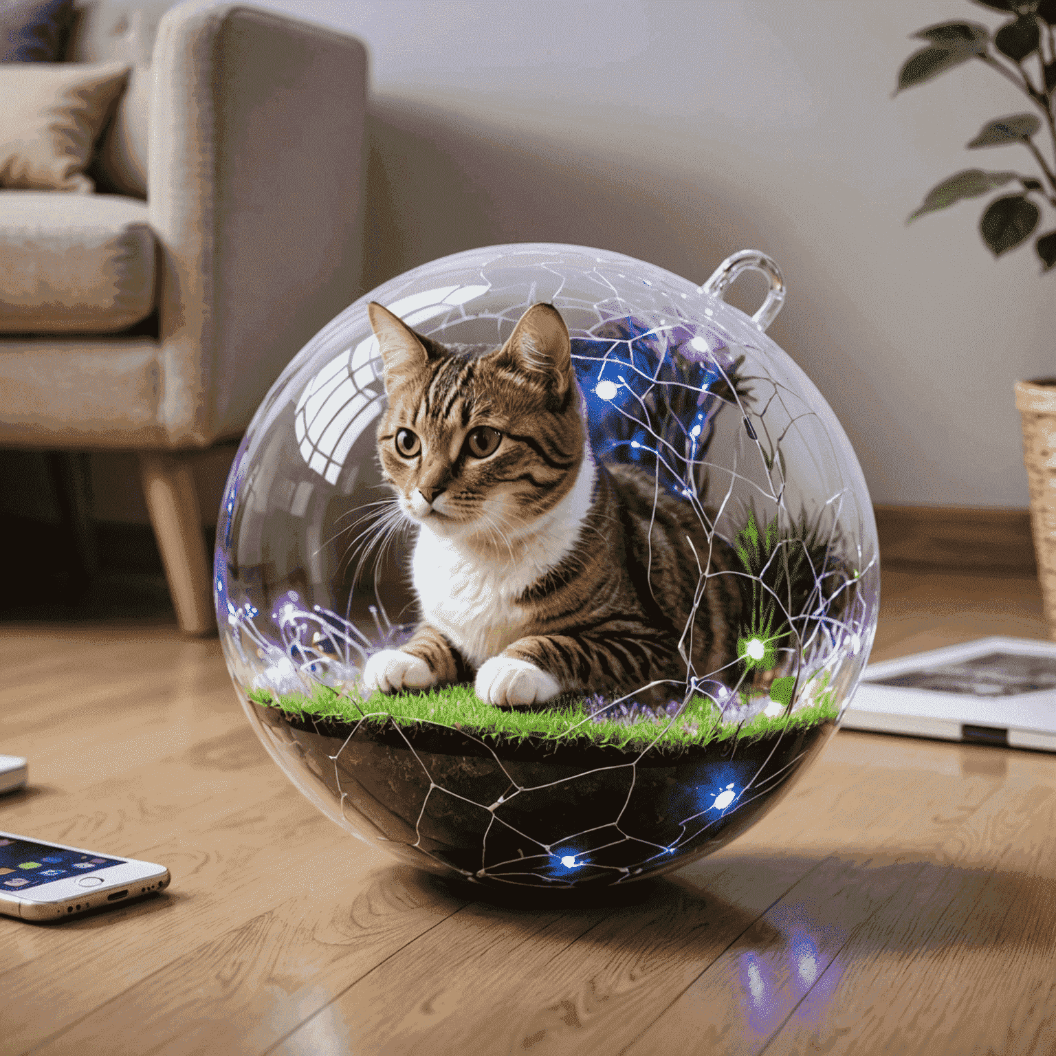 Pelota interactiva para gatos con luces LED y sonidos